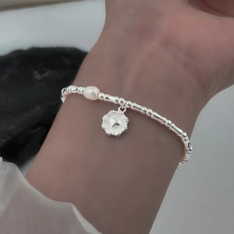 925 Sterling Silver Bracelet with Pearls and Knots – Fashion Luxury Design Bead Charm Bracelet for Women, Perfect for Parties