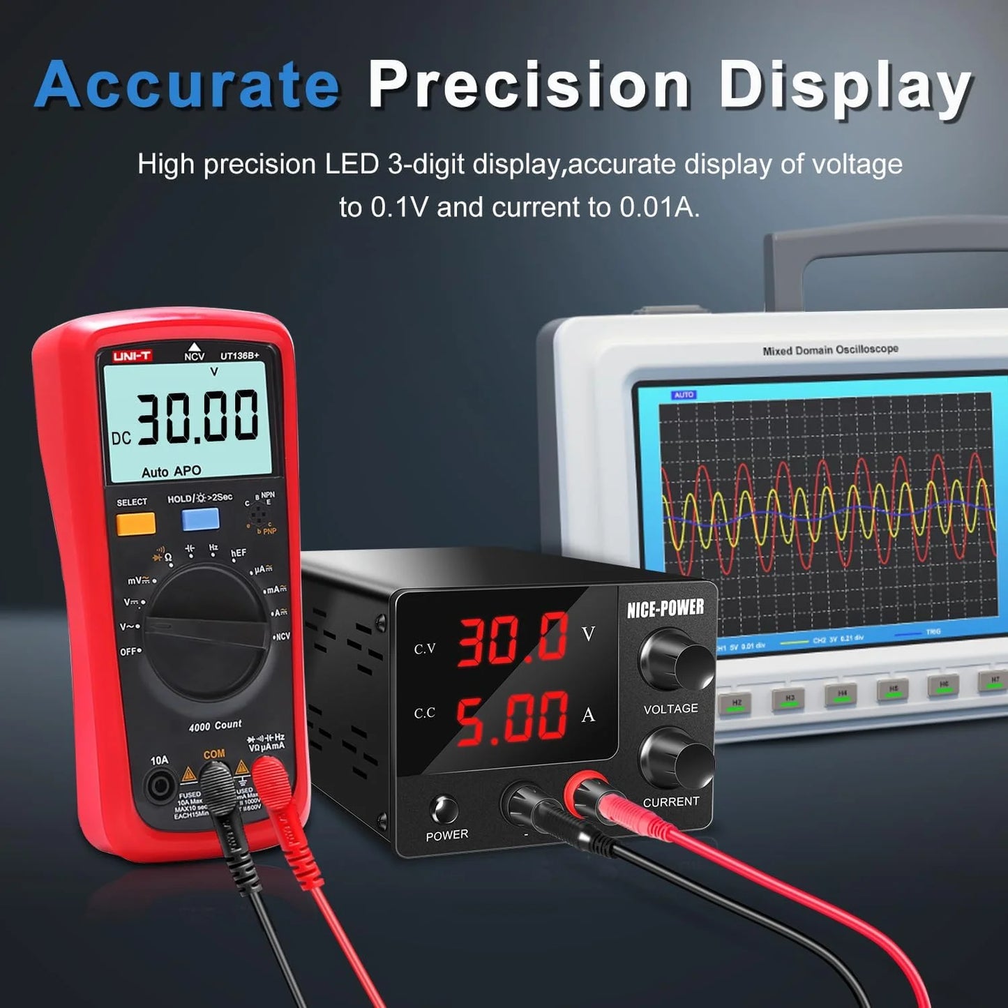 DC Programmable Power Supply — 30V 10A / 60V 5A / 120V Adjustable Laboratory Bench Source with 4-Set Memory Storage Functions