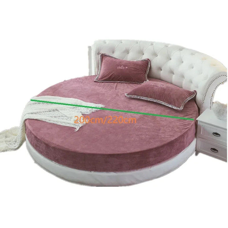 Coral Velvet Round Bed Sheet - Soft Flannel Winter Fitted Sheet for 200-220cm Round Beds, Pillowcase Not Included