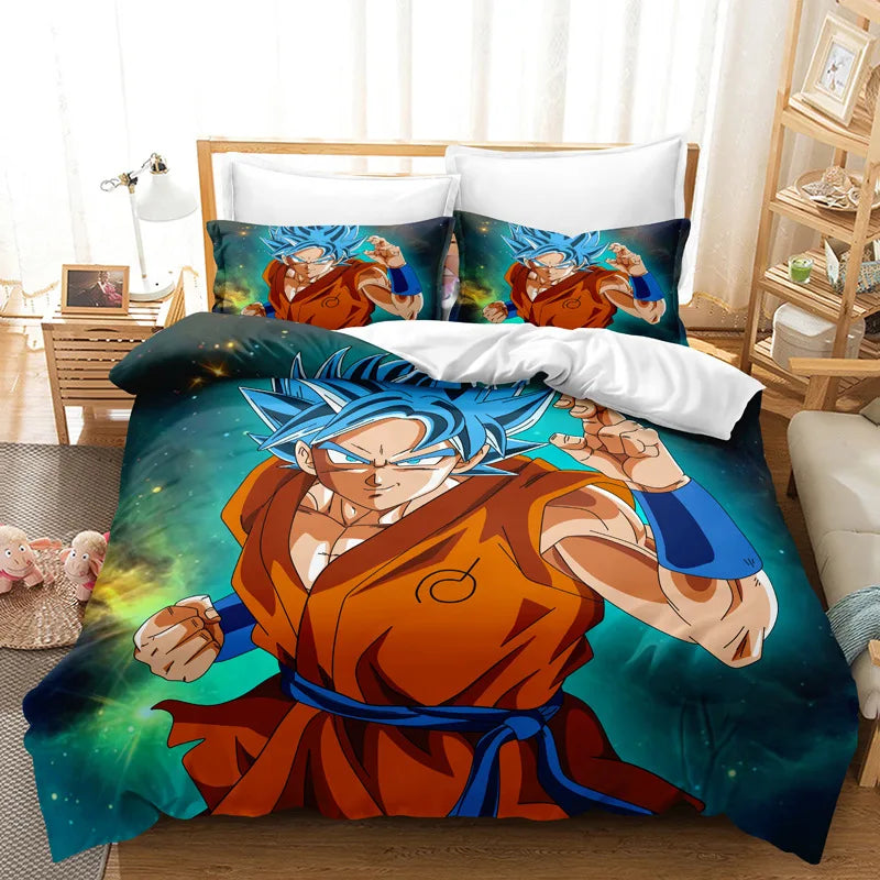 Goku Super Saiyan Dragon Ball Bedding Set – 2/3pcs Duvet Cover & Pillowcase 3D Anime Quilt Cover for Teens