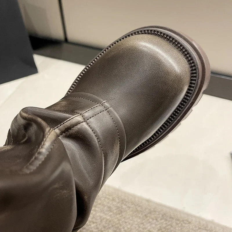2023 New Women's Mid-Calf Boots – Fashion Belt Buckle, Side Zipper, Round Toe, High Quality