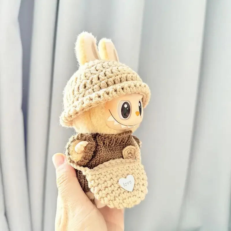 17cm Mini Plush Doll Clothes — Kpop EXO Labubu Idol V1 V2 Outfit Set with Sweater & Headband, Doll Accessories Gift