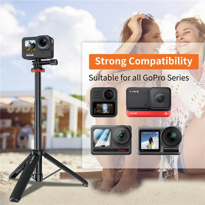 Selfie Stick Tripod – Extendable Stand Handle for GoPro 13-8, Insta360 X4, DJI OSMO Action 5/4/3 Accessories