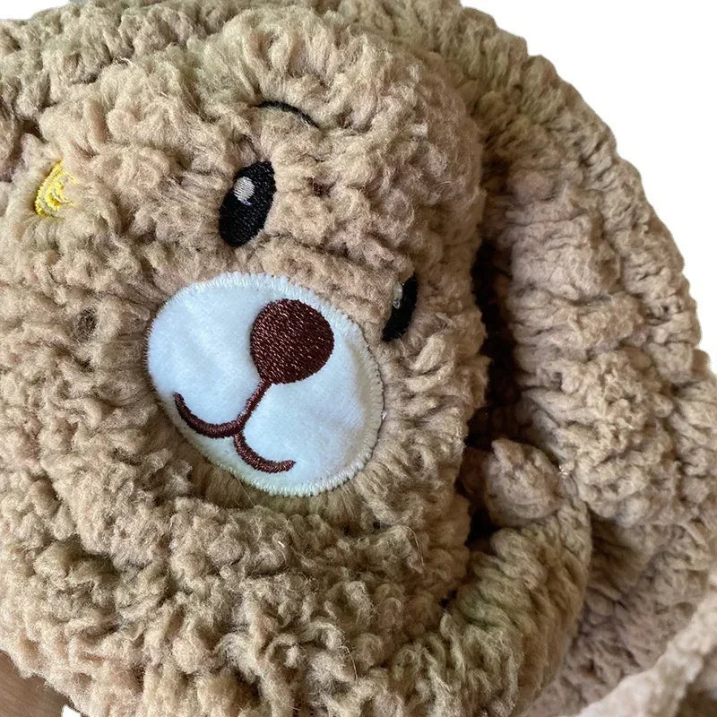 Cartoon Bear Ear Lamb Beanie Hat with Mask - Warm Balaclava Winter Skullies for Women & Girls