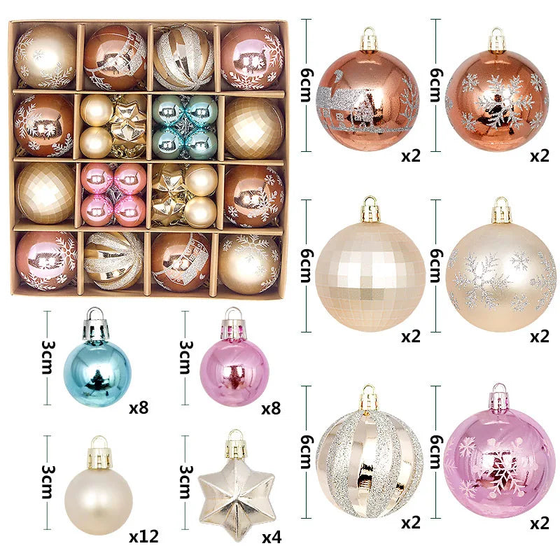 44PCS Christmas Ball Ornaments – 3/6CM Decorative Pendant Balls for Christmas Tree, Home Decor, New Year & Holiday Accessories