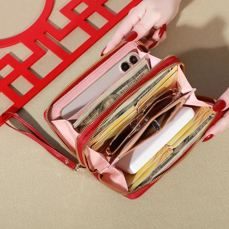Long Women’s PU Leather Wallet – Double Zipper Clutch with Tassel, Card Holder & Coin Purse