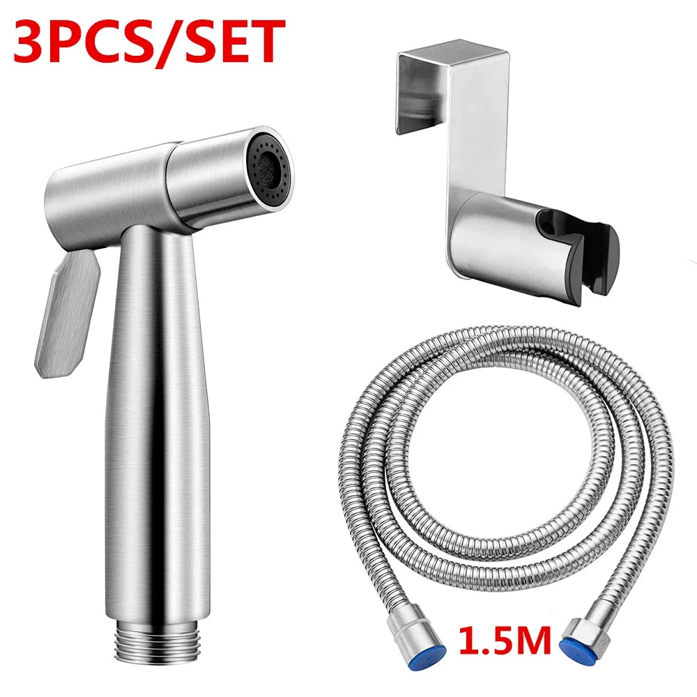 Stainless Steel Toilet Bidet Sprayer Set - Handheld Bathroom Bidet Faucet Shower Head with Self-Cleaning Spray Gun