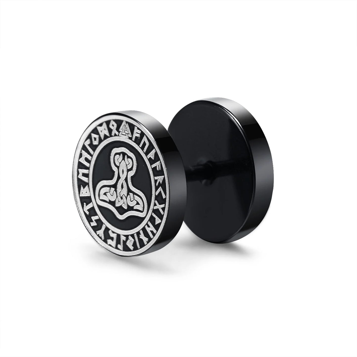 Vnox Men's Viking Black Stud Earrings - Vegvisir & Norse Valknut, Cool Punk Stainless Steel Set
