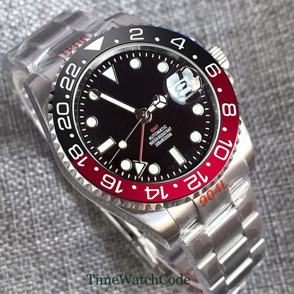 Tandorio 40mm Men’s Automatic Watch – NH34A Movement, GMT Function, Luminous Black Dial, Sapphire Crystal, Auto Date & Rotating Bezel
