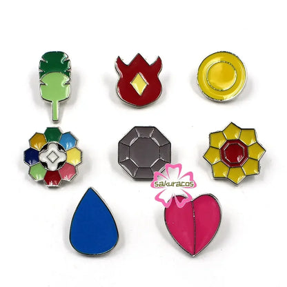 Set of 8 Pokémon Gym Badge Pins – League Region Brooches from Kanto, Johto, Hoenn, Sinnoh, Unova, Kalos & Orange Islands