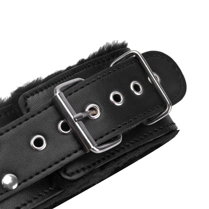 Plush-Lined BDSM Leather Collar & Leash Set - Adjustable Adult Bondage Restraint Accessory