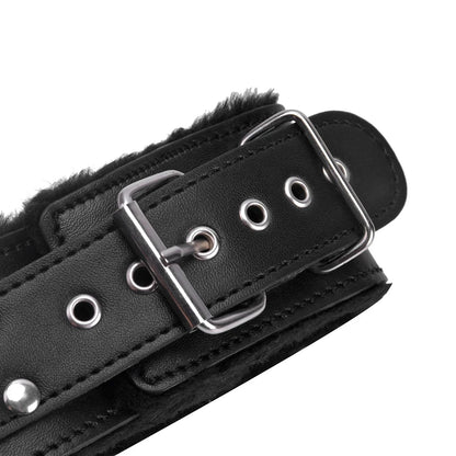 Plush-Lined BDSM Leather Collar & Leash Set - Adjustable Adult Bondage Restraint Accessory