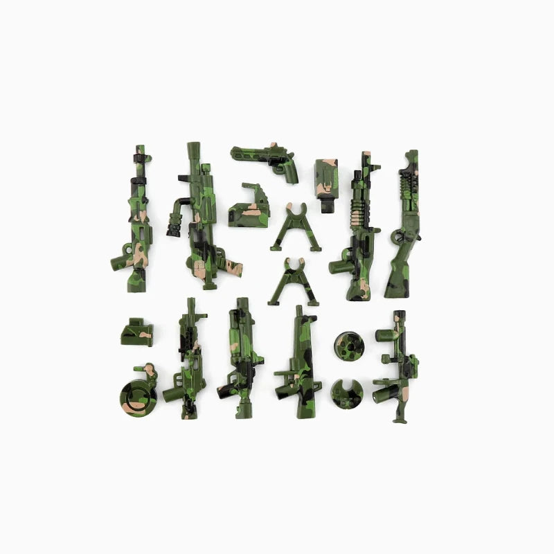 Military Building Blocks Soldier Set - Tactical Weapons Figures with Gatling Gun, Rifle, Mortar & Accessories Toy Kit