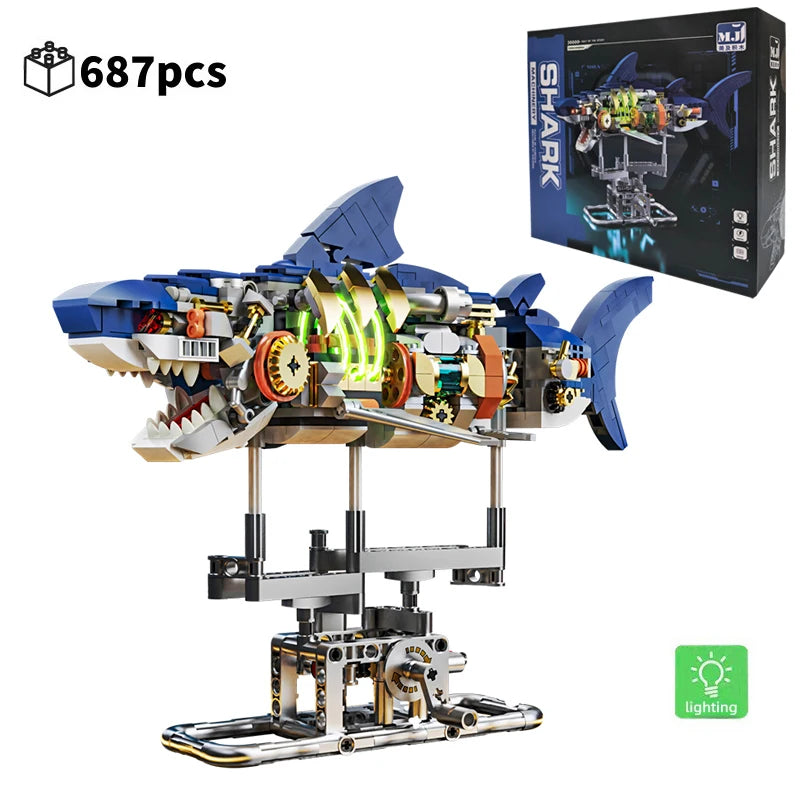Mechanical Sea Animal Building Blocks Toy – Whale Shark, Octopus, Piranha & Manta Ray with Motor and Lights for Kids