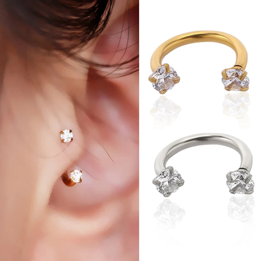 Stainless Steel Crystal Hoop Piercing – Nose, Ear, Belly Ring for Women & Men, Cartilage Helix Daith Jewelry