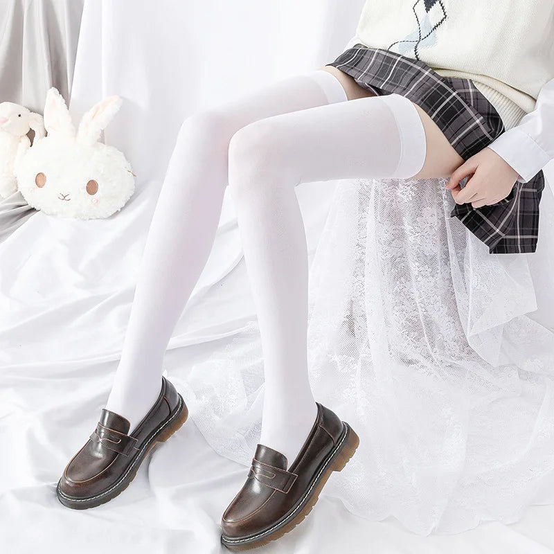 Over The Knee Velvet Thigh High Socks for Women & Girls – Elastic Anti-Slip White Long Tube Uniform Stockings (Up to 190cm Fit)