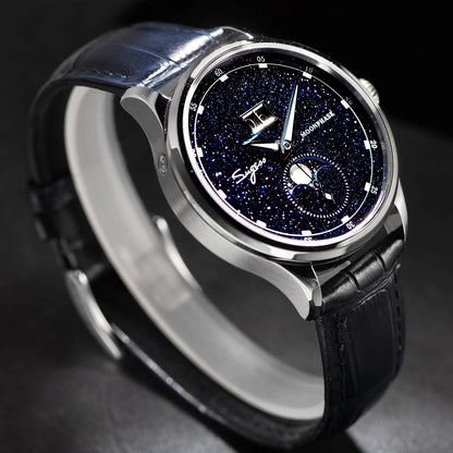 Sugess Moonphase Men’s Automatic Mechanical Watch — 40MM Stainless Steel with Seagull ST2528 Movement and Blue Sandstone Dial