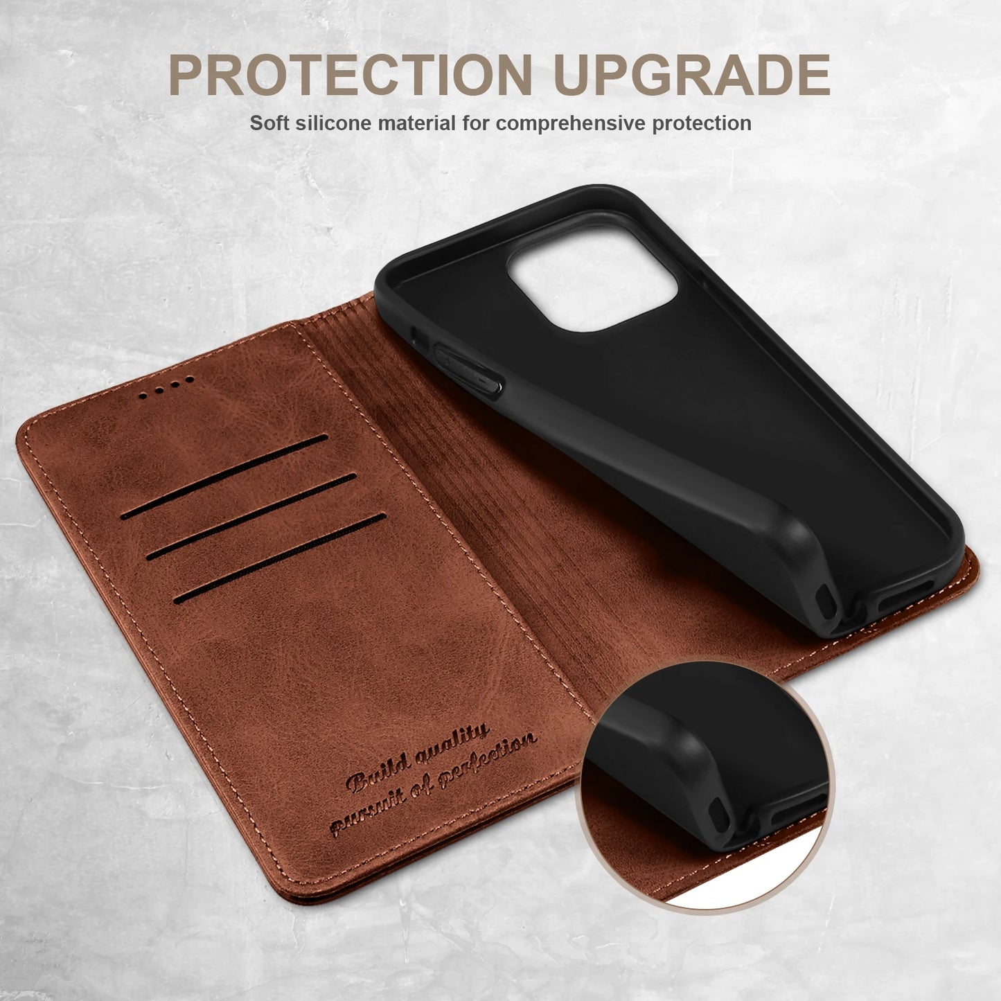 SUTENI Leather Wallet Phone Case — Flip Cover with Card Holder & Stand for iPhone 7/8/11/12/13/14/15/16 Pro Max/XR/XS