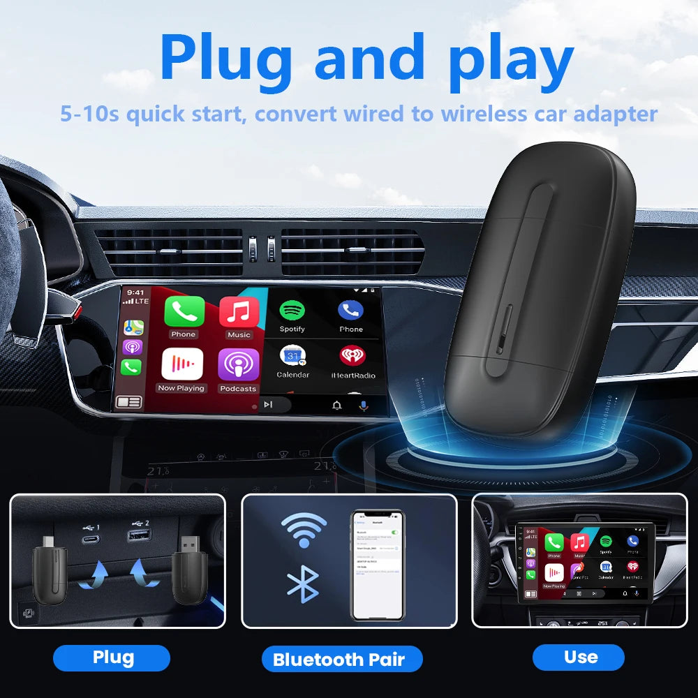 2-in-1 Wireless CarPlay & Android Auto Dongle – Type-C USB Bluetooth WiFi Adapter for Chevrolet, Citroen, Buick, Cadillac, Chery, VW