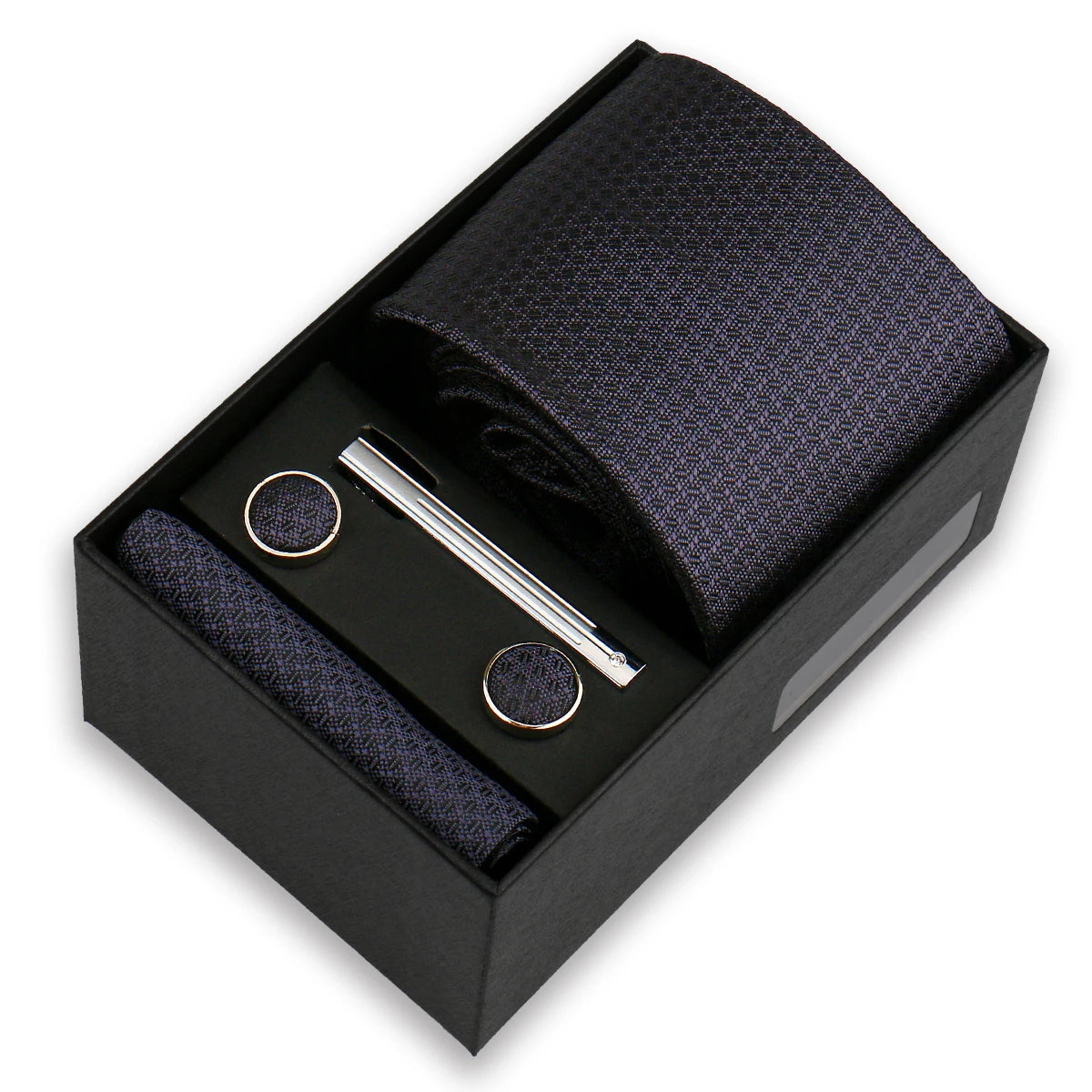 Men's Tie & Cufflink Gift Set - 8cm Necktie Handkerchief Clip Box for Formal Business Suits
