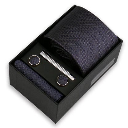 Men's Tie & Cufflink Gift Set - 8cm Necktie Handkerchief Clip Box for Formal Business Suits