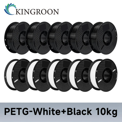 KINGROON 10KG PLA/ABS/PETG Filament 1.75mm – 10 Rolls Black, White, Gray for 3D Printing
