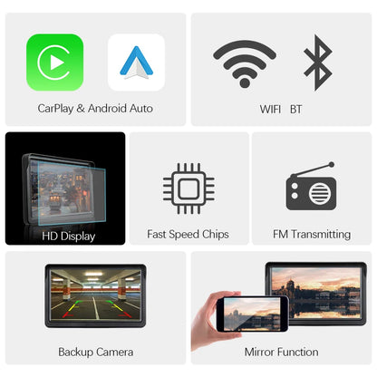 7-Inch Portable CarPlay & Android Auto Multimedia Player — Touch Screen Car Radio with Bluetooth 5.0, AUX & USB