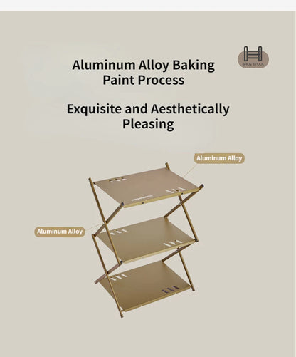 MOUNTAINHIKER Three-Tier Folding Rack – Portable Outdoor Storage Shelf for Camping, Picnic, BBQ & Garden Use