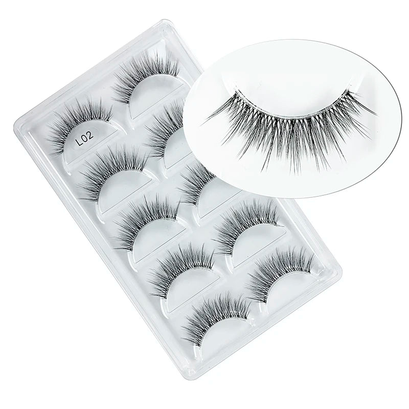 5 Pairs Manga Style Cosplay False Eyelashes – Soft Natural Short Mink Strip Lashes with Clear Band