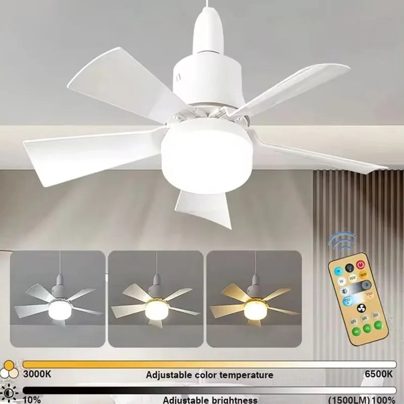 30W Ceiling Fan with LED Light – Dimmable Remote Control, E27 Base Smart Fan for Bedroom & Living Room