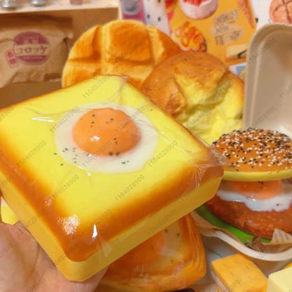 Fried Egg Toast Squishy Toy - Slow Rising Bread Stress Relief Fidget Squeeze Toy for Kids and Adults