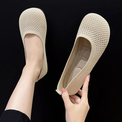 Big Size 42 Women’s Knitted Breathable Flats – Soft Bottom Casual Slip-On Ballet Loafers and Boat Shoes