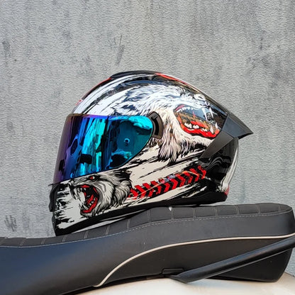 Full-Face Motorcycle Helmet — Winter Warm Double Visor Racing & Sports Motorbike Helmet