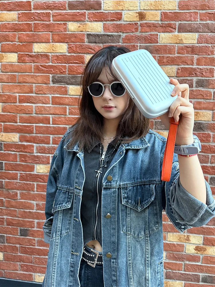 2025 RMWA Light Luxury Single-Shoulder Crossbody Bag — Vertical Aluminum-Magnesium Alloy Travel Bag, Silver Stylish Luggage