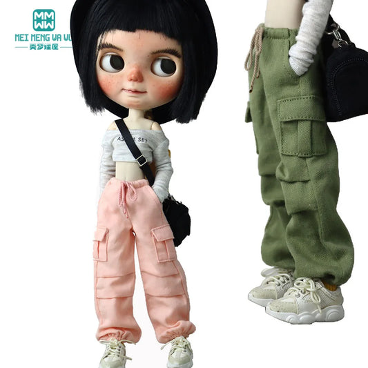 Blythe & Azone OB22/OB24 Doll Clothes — Fashion Jeans Overalls in Khaki, Army Green, Denim Blue, Pink & Black