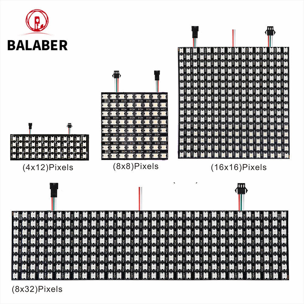 WS2812B RGB LED Pixel Display – 4x12, 8x8, 16x16, 8x32 Individually Addressable, Flexible Programmable 5V Screen