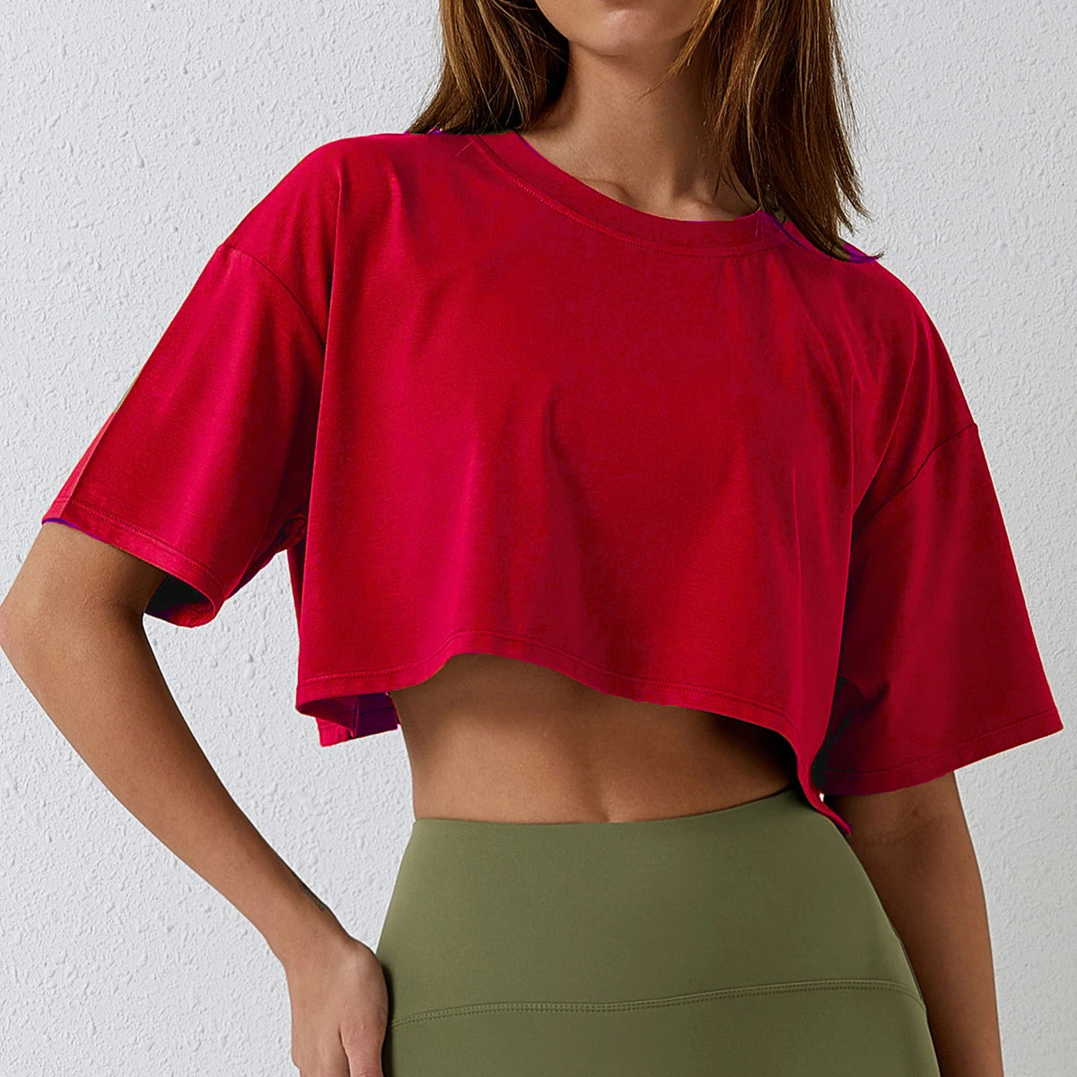 Women’s Cotton Crop Top Sports T-Shirt – Short Sleeve Yoga, Running & Gym Fitness Workout Shirt, Loose Fit Activewear