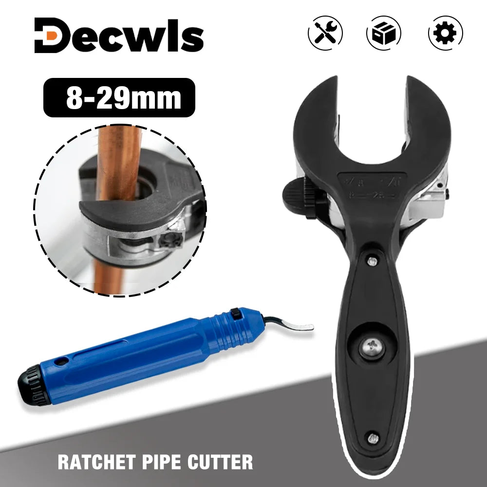 8–29mm Ratchet Tube Cutter – DIY Copper, Aluminum & PVC Pipe Cutting Tool with Deburring Accessories