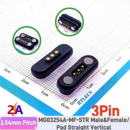 2A Waterproof Magnetic Pogo Pin Connector – 2.54mm Spring-Loaded DC Power Socket, 2-6 Positions