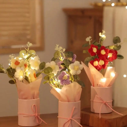 Handmade Crochet Wool Flower Bouquet – Artificial Yarn Flowers for Home Decor & Valentine’s Day Gift
