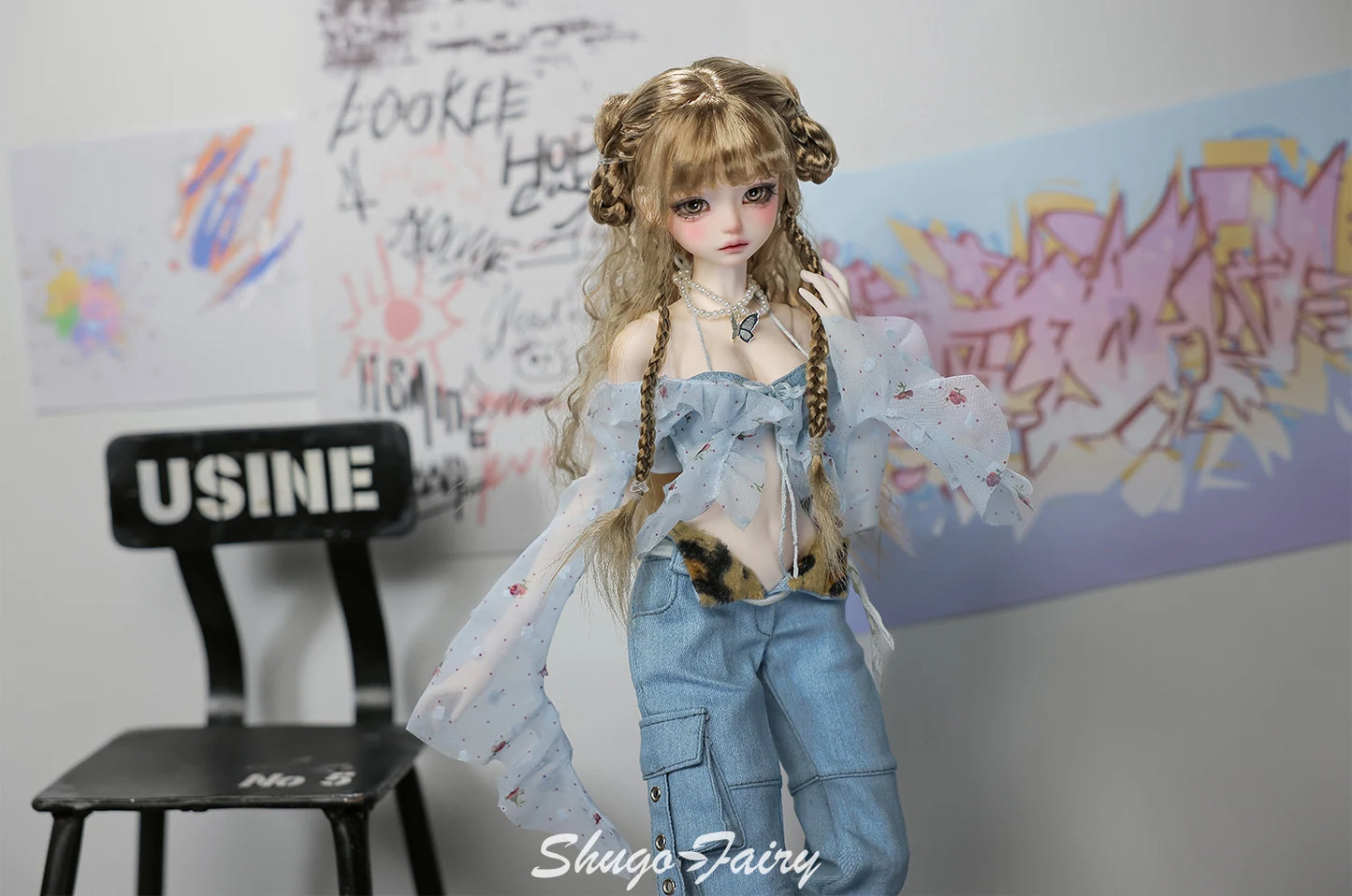 Shugafairy Kikyou D 1/4 BJD Doll – Fullset Street Girl with Big Chest, Summer Carnival Y2K Style Ball-Jointed Fashion Doll Toy