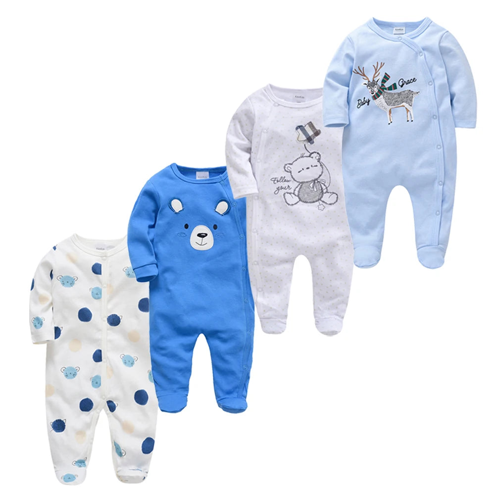 Kavkas 3/4 Pcs Baby Romper – 100% Cotton Polka Dot O-Neck Full Sleeve Summer Jumpsuit for Newborn Girls (0-12 Months)