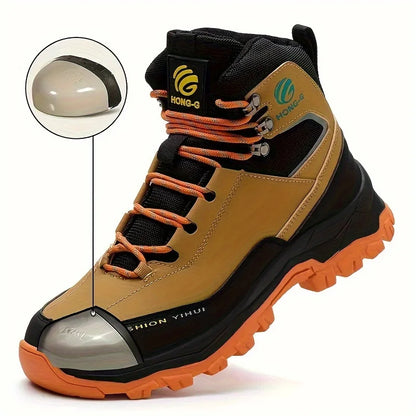 Rotary Buckle Men’s Work Boots – Steel Toe Safety Shoes, Anti-Smash & Puncture-Proof, Sizes 38-47