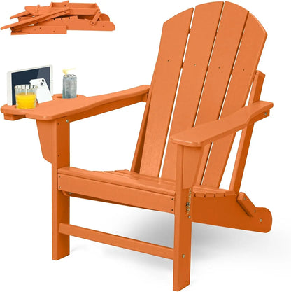 HDPE Folding Adirondack Chair Set – Weather-Resistant Outdoor Chairs with 4-in-1 Cup Holder Trays