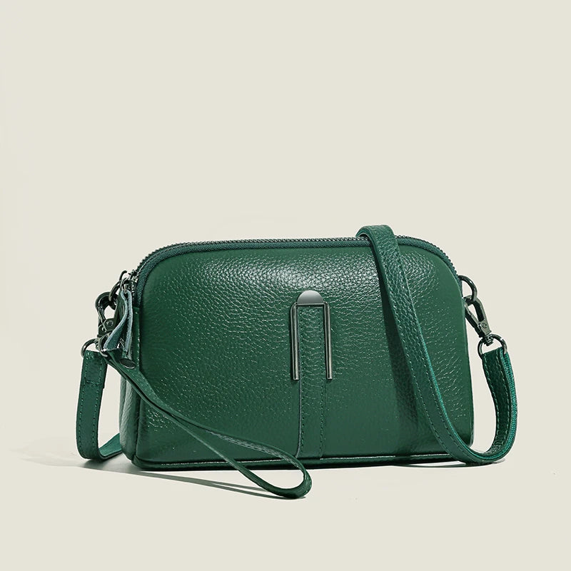 Luxury Genuine Leather Women's Crossbody Bag – Solid Color Shoulder Bag, Clutch & Messenger Purse