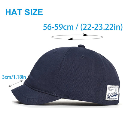 Men's & Women's Short Brim Cotton Baseball Cap – Vintage Casual Dad Hat, Adjustable Trucker Style with Nylon Fastener Tape