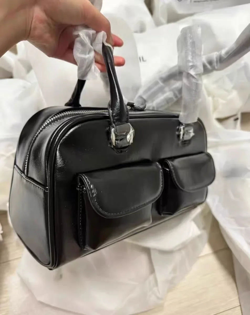 Korean Xu Yunzhen Sane Style Bowling Bag — Oil Boston Tote Underarm Bag for Women