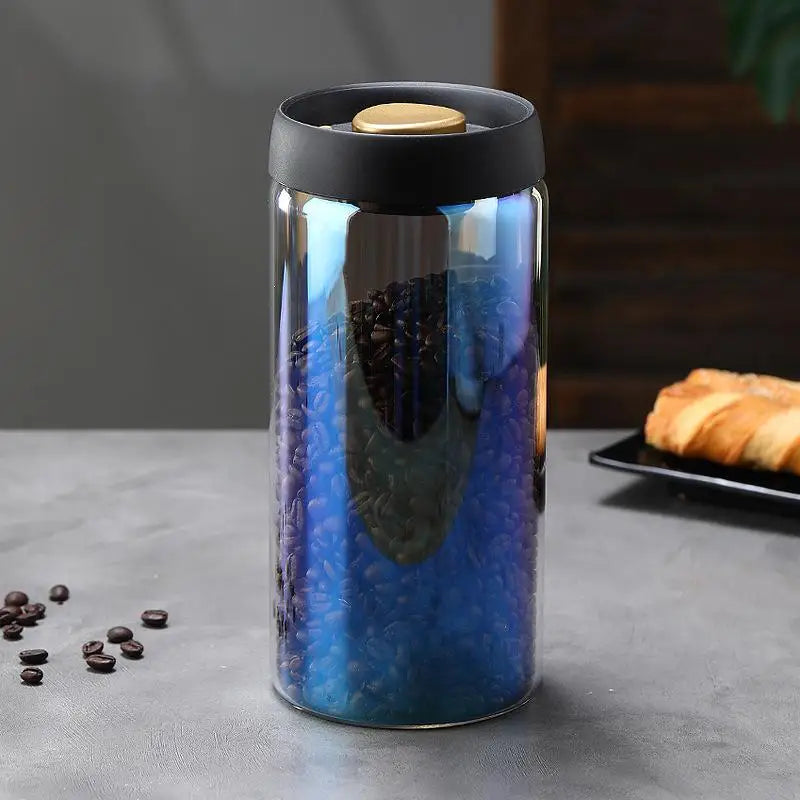 Vacuum Sealed Glass Coffee Bean Jar — Airtight, Moisture-Proof Household Container with Air Extraction for Fresh Coffee