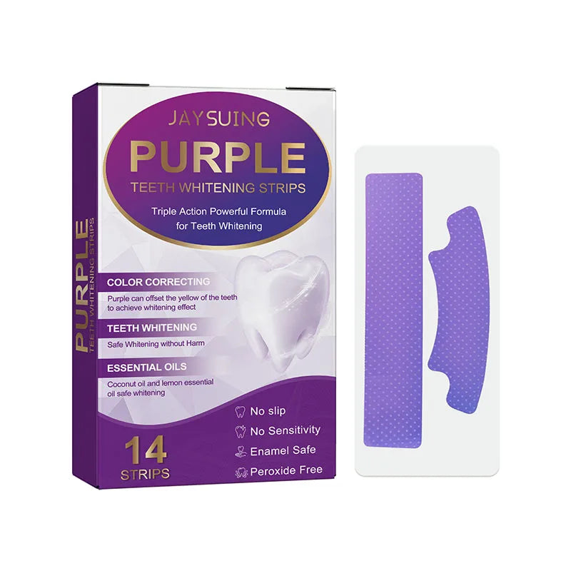 14-Piece Purple Teeth Whitening Strips - Dental Whitening Gel for Oral Hygiene, Stain Care, and a Brighter Smile