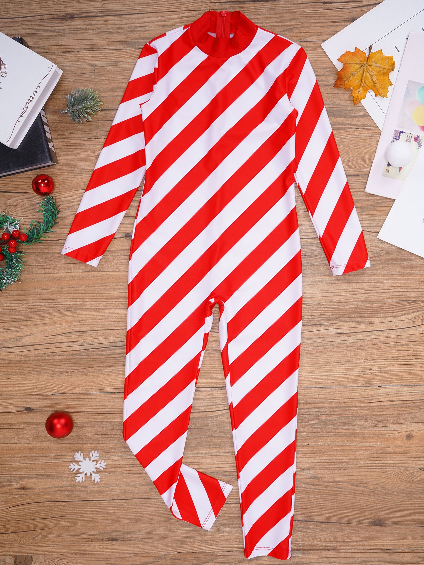 Kids Candy Cane Striped Christmas Tutu Leotard — Sequined Santa Bodysuit for Ballet & Gymnastics